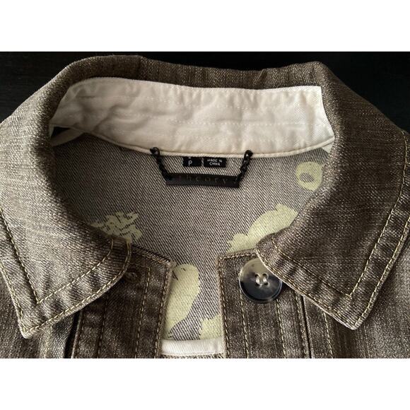 THEORY Brown Crop Denim Jacket w/Zip Cuff Ladies sz P - Picture 3 of 7